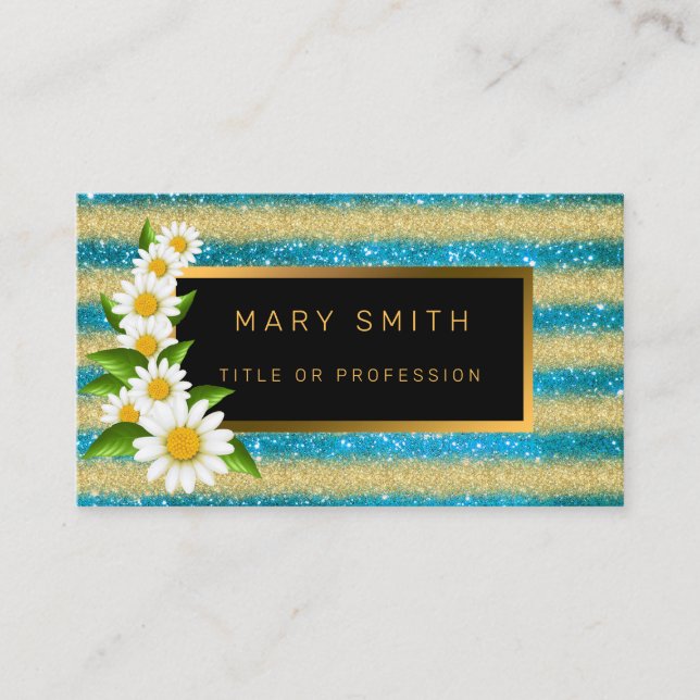 Cartão De Visita Luxo Melhor Glitor Azul Dourado Popular (Frente)