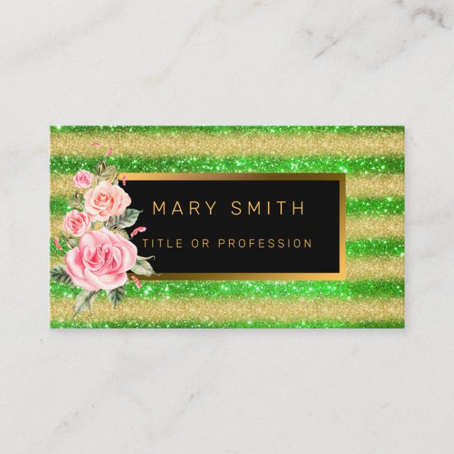 Cartão De Visita Luxo Melhor Glitor Verde Dourado Popular (Frente)