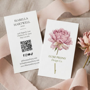 Cartão De Visita Luxo Moderno Elegante Peônia Floral Aquarela