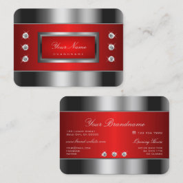 Cartão De Visita Luxo Prata e Vermelho com Rhinestones Brilhantes