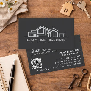 Cartão De Visita Luxo Preto Cinza Imobiliário Chic Profissional