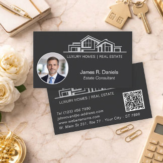 Cartão De Visita Luxo Preto Cinza Imobiliário Chic Profissional