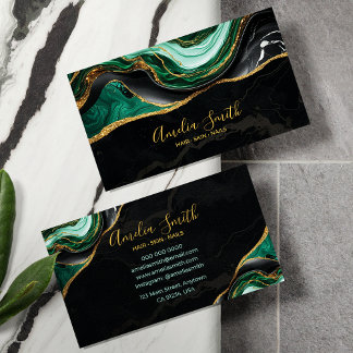 Cartão De Visita Luxo Preto & Esmeralda Verde Mármore com Dourado
