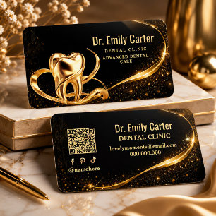 Cartão De Visita Luxo Preto & Ouro Dental Elegante Dental