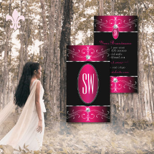 Cartão De Visita Luxo Preto Rosa Quente Ornamentos Ornamentados Mon