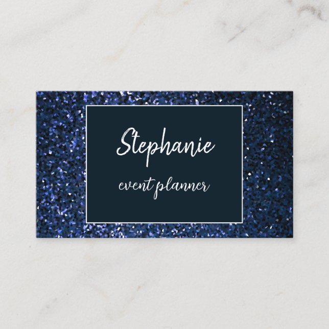 Cartão De Visita Luxo profissional branco brilhante azul-meia-noite (Frente)