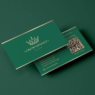 Cartão De Visita Luxo Profissional Coroa Verde Escuro Real