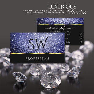 Cartão De Visita Luxo Real Azul Brilhante Estrelas Monograma Negro