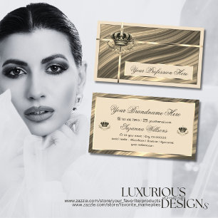 Cartão De Visita Luxo Real Beige Dourada Coroa Luxuosa e Nobre