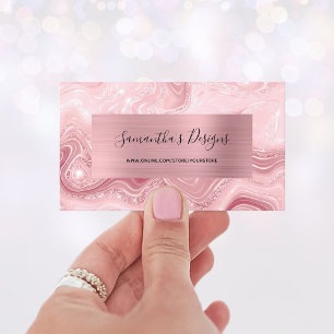 Cartão De Visita Luxo Rosa Bege Mármore Ágata Glam