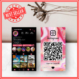 Cartão De Visita LUXO Rosa & Preto Instagram Mármore Ágata QR