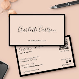 Cartão De Visita Lúxo Script Moderno Blush Pink QR Mídia Social
