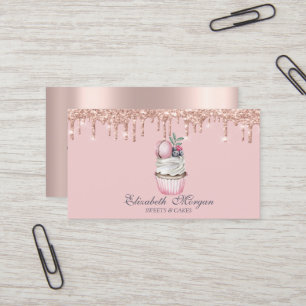 Cartão De Visita Luxo Sweets Cupcake Macaroon Drips Dourado Rosa