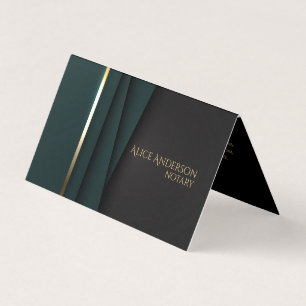 Cartão De Visita Luxo verde ouro elegante notário simples glamour