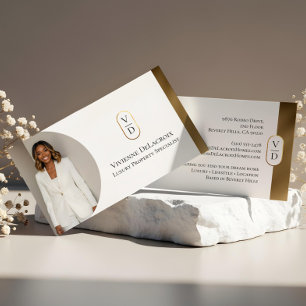 Cartão De Visita Luxuoso Arco de Ouro Monograma Moderno Foto de Imó