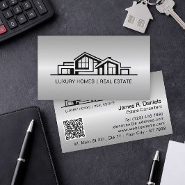 Cartão De Visita Luxuoso Cinza Prata Imobiliário Chic Profissional