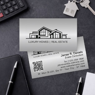 Cartão De Visita Luxuoso Cinza Prata Imobiliário Chic Profissional