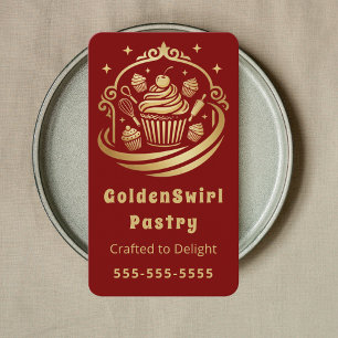 Cartão De Visita Luxuoso Cupcake Home Bakery Pastry Chef Vermelho E