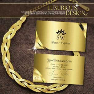 Cartão De Visita Luxuoso Dourado com Cantos Brilhantes e Monograma