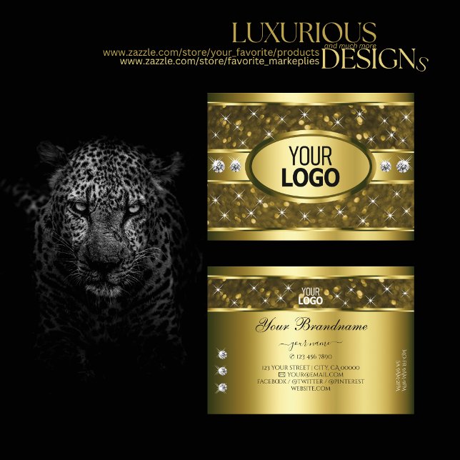Cartão De Visita Luxuoso e Dourado brilho estrelas Diamantes e logo (Criador carregado)