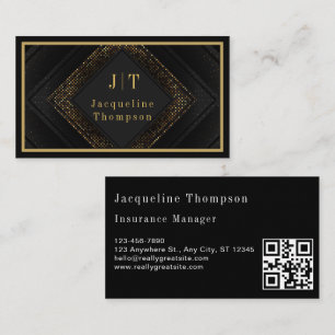 Cartão De Visita Luxuoso elegante couro preto dourado monograma cód
