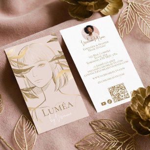 Cartão De Visita Luxuoso Estúdio de Cabelo Salão de Beleza Rosa Beg
