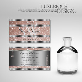 Cartão De Visita Luxuoso Glitter de Estrelas Monograma em Rosa Dour