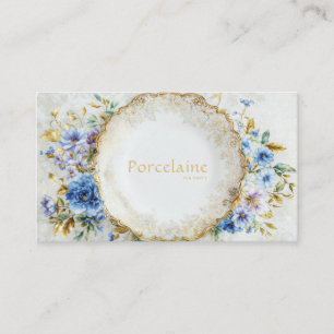 Cartão De Visita Luxuoso Prato Ornamentado Floral Azul Vitoriano Do