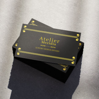 Cartão De Visita Luxuoso Preto e Dourado Floral Elegante