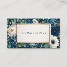 Cartão De Visita Luxurious Navy Blue Floral Gold Frame Elegant