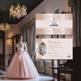 Cartão De Visita Luxurious Rose Gold Ornate Borders Logo and Photo