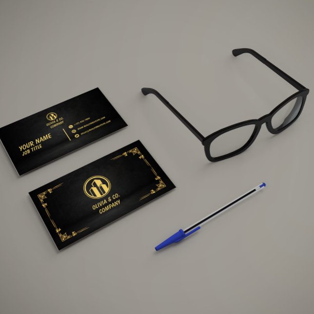 Cartão De Visita Luxury Black and Gold QR Contact Card (Criador carregado)