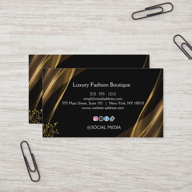 Cartão De Visita Luxury Black Gold Fashion Boutique Business Card (Frente/Verso In Situ)