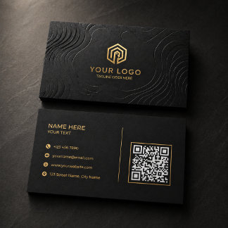 Cartão De Visita Luxury Black Gold Modern QR Code Real Estate