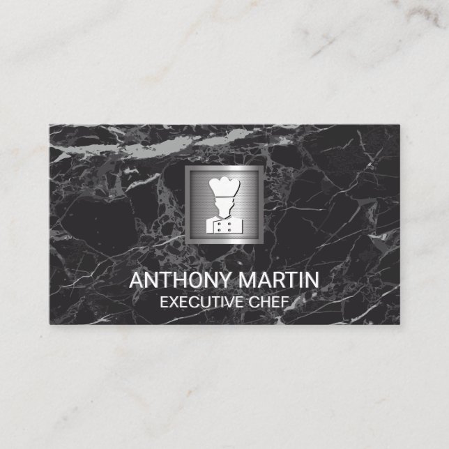 Cartão De Visita Luxury Black Marble | Banner Metálico do Ícone de  (Frente)