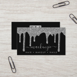 Cartão De Visita Luxury Black Silver Sparkle Glitter Drives QR Code