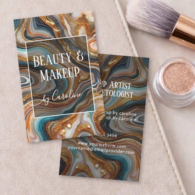 Cartão De Visita Luxury Blue Marble Makeup Artist & Hair Stylist (Criador carregado)
