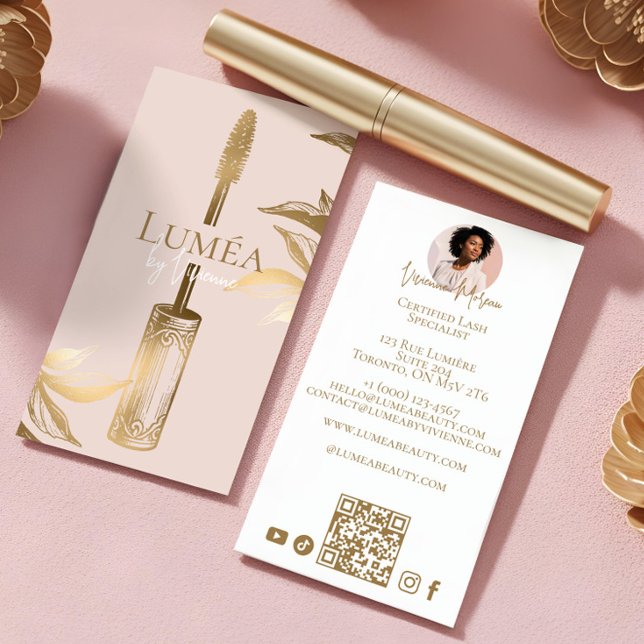 Cartão De Visita Luxury Blush Pink Gold Beauty Makeup Lash Studio (Luxury Blush Pink Gold Beauty Makeup Lash Studio Business Card)