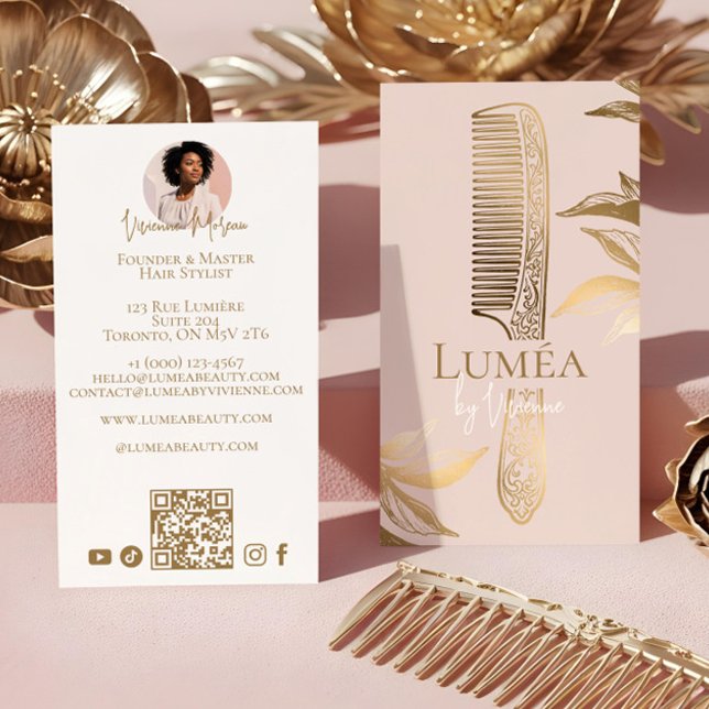 Cartão De Visita Luxury Blush Pink Gold Beauty Salon Hair Studio (Luxury Blush Pink Gold Beauty Salon Hair Studio Business Card)