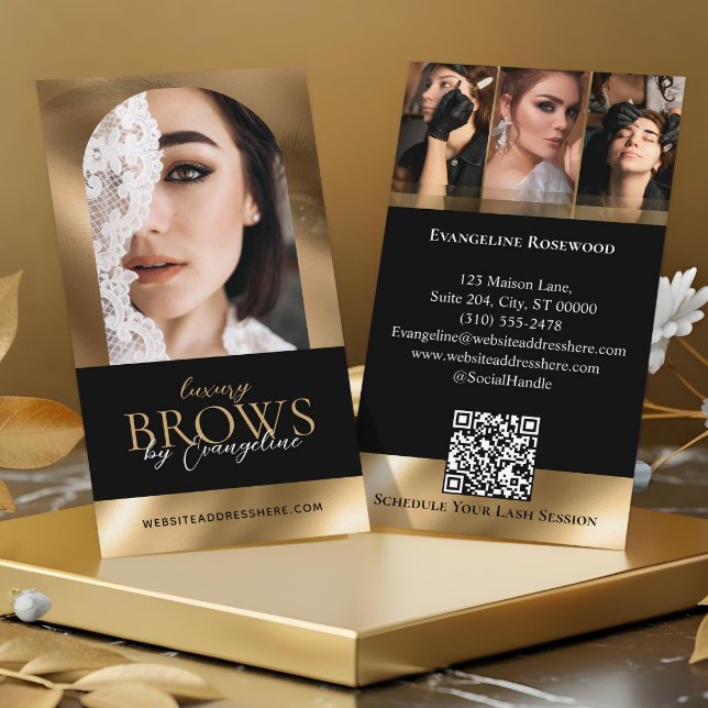 Cartão De Visita Luxury Brow Artist Salon Arch Photo Black Gold (Luxury Brow Artist Salon Arch Photo Black Gold Business Card)