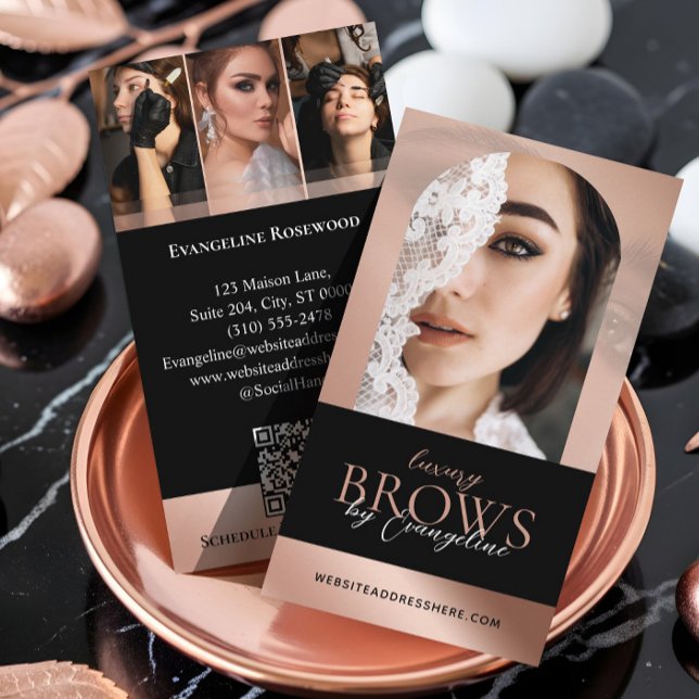 Cartão De Visita Luxury Brow Artist Salon Arch Photo Black Rose (Luxury Brow Artist Salon Arch Photo Black Rose Business Card)