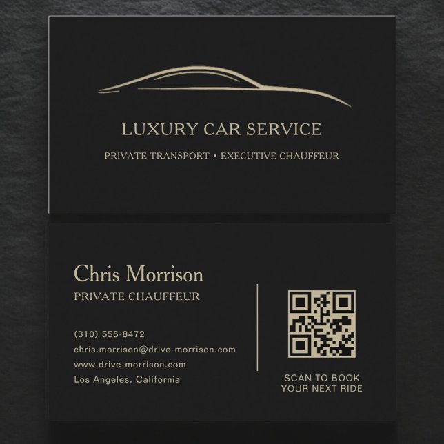 Cartão De Visita Luxury Car Service QR Code Black & Gold (Criador carregado)