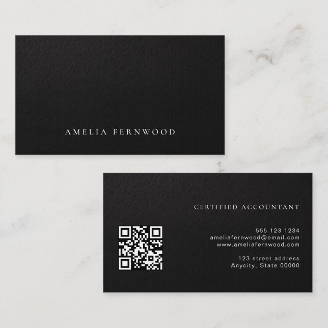 Cartão De Visita Luxury Faux Leather Certified Accountant QR Code (Frente/Verso)