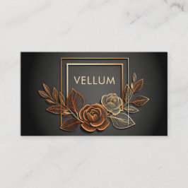 Cartão De Visita Luxury Gold Line Art Rose Floral Midnight Black