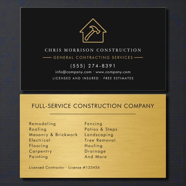 Cartão De Visita Luxury Gold Metallic Black Construction (Criador carregado)