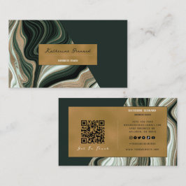 Cartão De Visita Luxury Green and Gold Marble Business Coach Card
