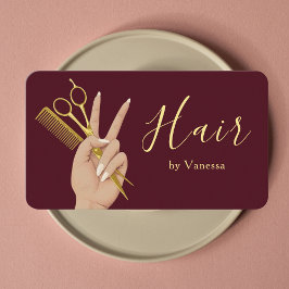 Cartão De Visita Luxury Hair Salon Hairstylist Hairdresser Burgundy