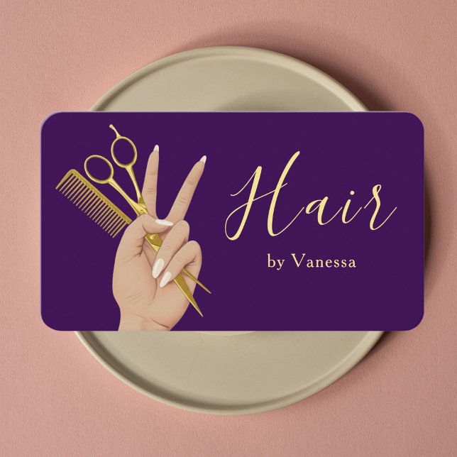 Cartão De Visita Luxury Hair Salon Hairstylist Hairdresser Purple (Criador carregado)