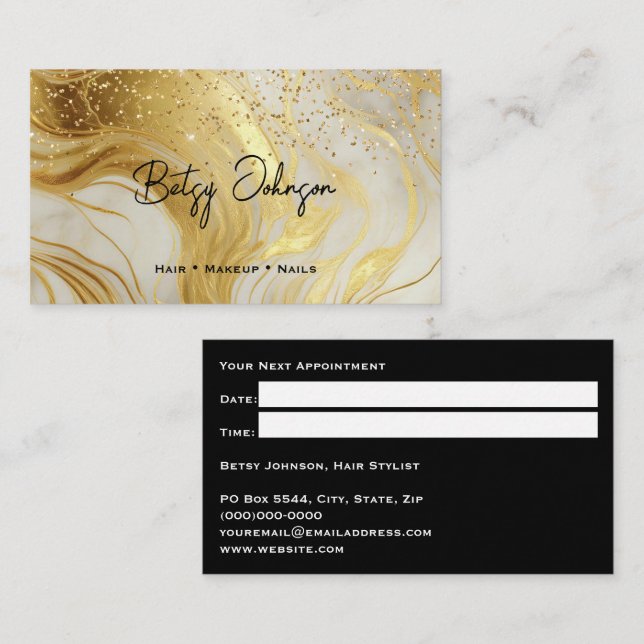 Cartão De Visita Luxury Ivory Marble Gold Glitter Appointment Card (Frente/Verso)