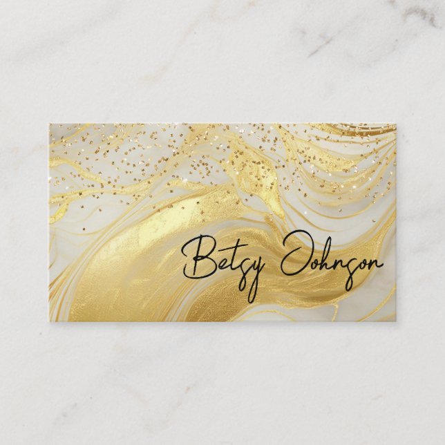 Cartão De Visita Luxury Ivory Marble & Gold Glitter Business Card (Frente)